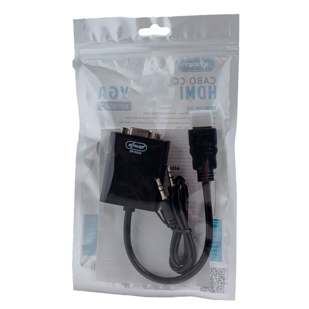 Mini Adaptador Conversor HDMI Para VGA Com Saída De Áudio Preto Knup KP-5032
